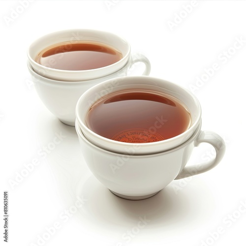 Two cups of tea on the table isolated on white background 