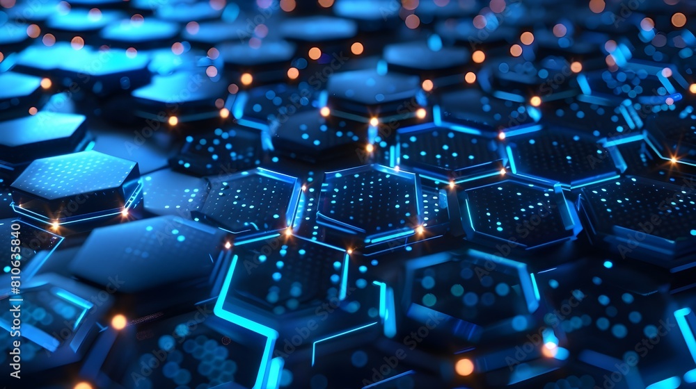 Luminous Hexagonal Grid of Futuristic Digital Circuitry Luminous Hexagonal Grid of Futuristic Digital Circuitry