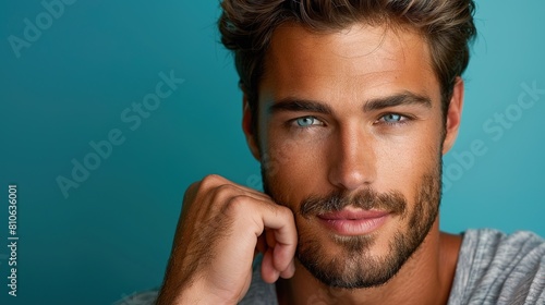 Handsome man with well-groomed manicure