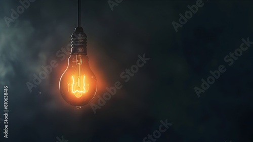 Solitary Glowing Light Bulb Suspended in Shadowy Void,Captivating Concept of and Innovation photo