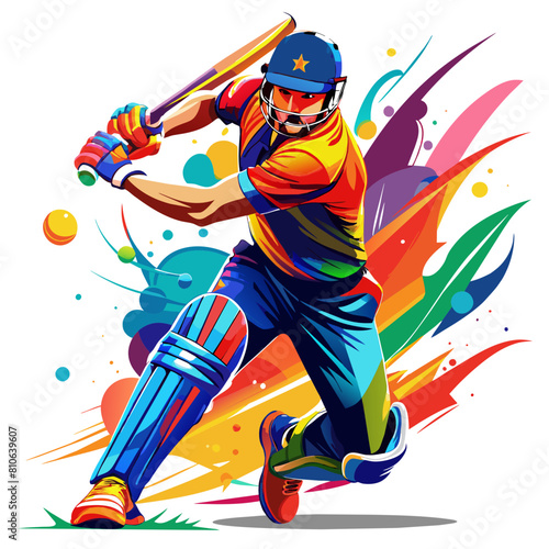 Cricket batsman player playing action colorful watercolor illustration 