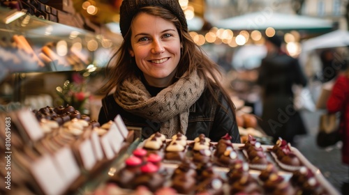 Woman selling fine chocolates 