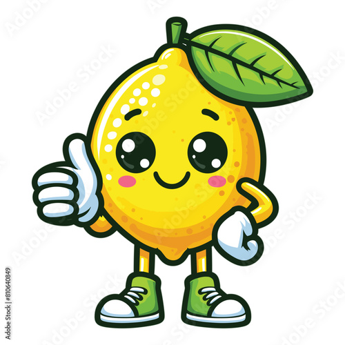 Cute Cartoon Lemon fruit character giving a thumbs up