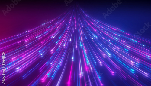 Illustation of glowing neon lines in blue and magenta on reflecting floor - abstract background. © marog-pixcells