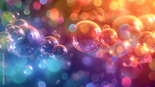abstract PC desktop wallpaper background with flying colorful bubbles photo