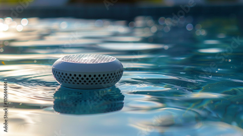 Floating Bluetooth speaker with waterproof design, allowing it to be used in pools or hot tubs, providing music playback and hands-free calling even while swimming or relaxing in water. photo