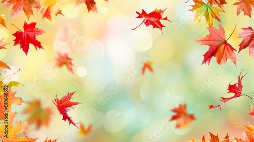 Floating autumn leaves with warm backlighting  perfect for seasonal and nature-related content.