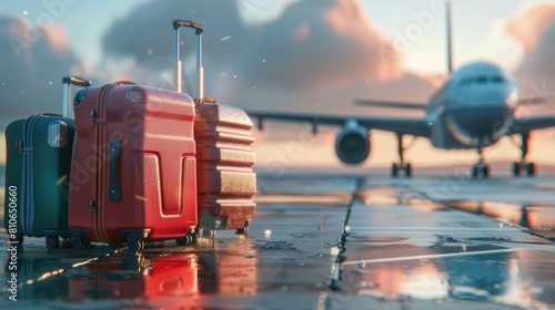 Ready for Takeoff: Luggage at Airport Runway at Sunset photo