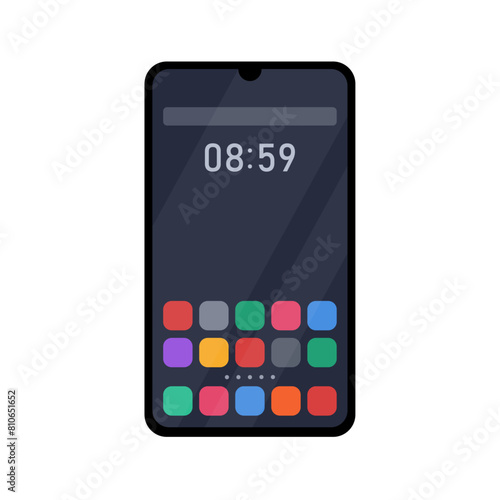 Vector illustration of a smartphone isolated on white background. Smartphone home screen
