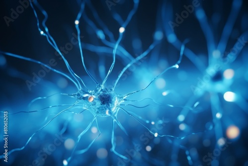 Close-up of neurons transmitting brain activity. biological electrical nerve signal for neurosurgery