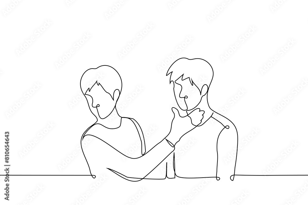 man raised his hand to man's face - one line art vector. end consultation with a plastic surgeon, makeup artist man raised his hand to man's face - one line art vector. end consultation with a plastic surgeon, makeup artist