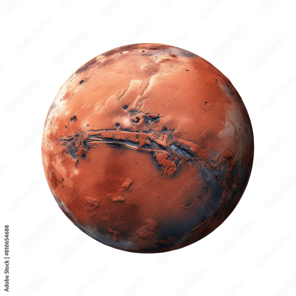 A red planet with a detailed surface. A red planet with a detailed surface.
