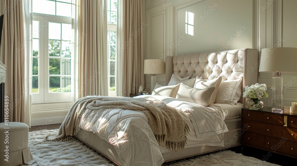 Elegant Classic Bedroom Interior with Soft Neutral Tones and Luxurious Textures Elegant Classic Bedroom Interior with Soft Neutral Tones and Luxurious Textures