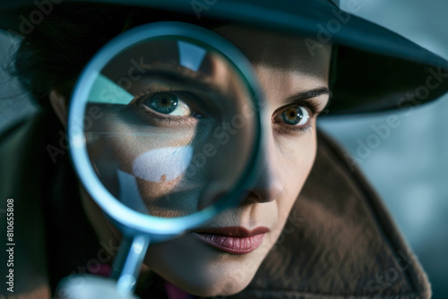 An investigator looking through a magnifying glass photo