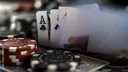Four aces on playing cards forming a winning poker hand. Concept Casino, Gambling, Poker, Winning Hand, Playing Cards photo