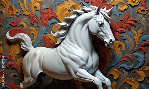 Fantasy Illustration of a wild Horse. Digital art style wallpaper background.