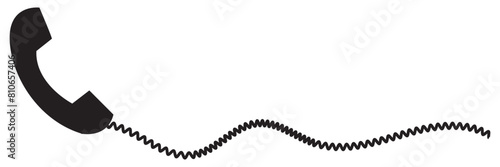 Telephone receiver with a cord. Phone handset with extension cord. Black silhouette isolated on a white background. Vector illustration. EPS 10 photo