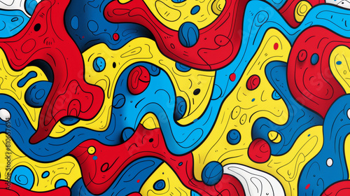 Seamless pattern background pop art in the colors  red  blue  white  black and yellow. 