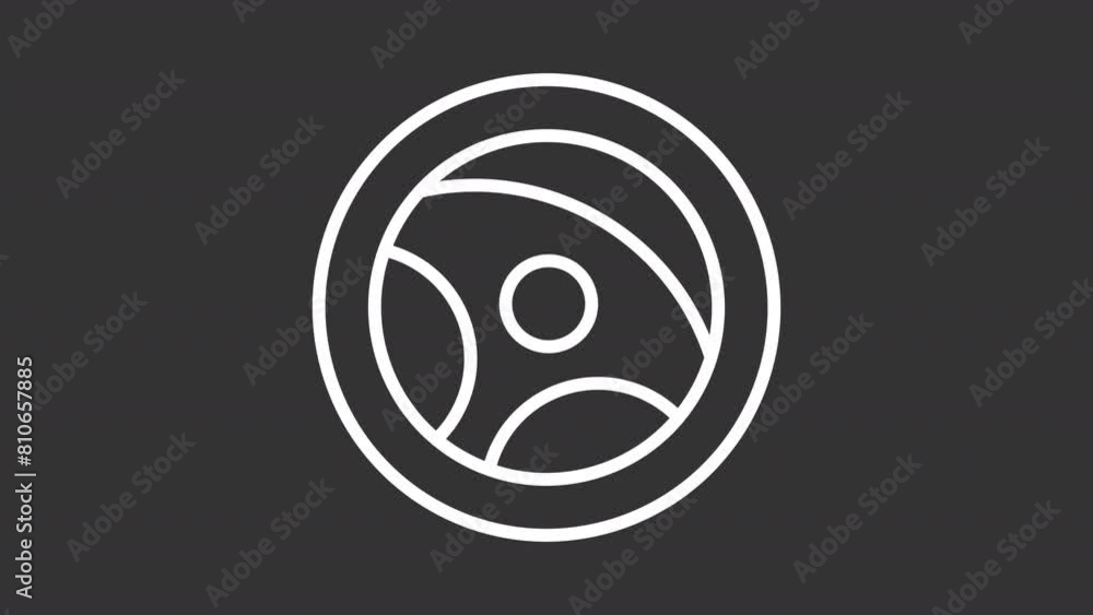Animated steering wheel white icon. Automobile handling line animation. Driving car. Automotive accessory. Isolated illustration on dark background. Transition alpha video. Motion graphic Animated steering wheel white icon. Automobile handling line animation. Driving car. Automotive accessory. Isolated illustration on dark background. Transition alpha video. Motion graphic