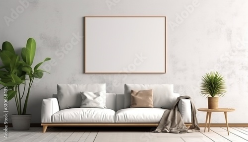 Modern living room indoor design with the scene of a sofa  modern sofa with walls poster mockup