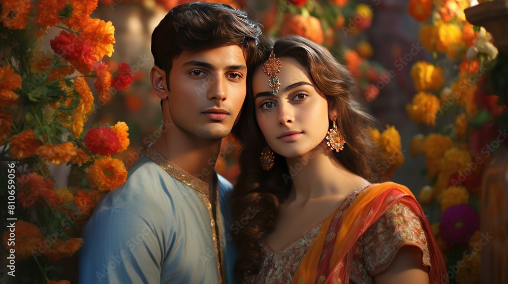 portrait of a young Indian couple, portrait of a young Indian couple,