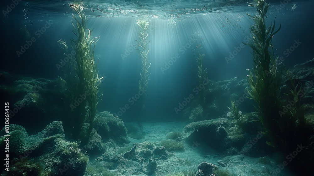 Fototapeta premium Underwater Scene - Tropical Seabed With Reef And Sunshine