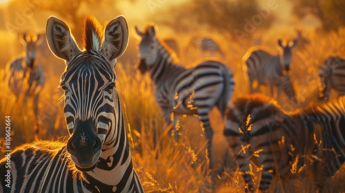 A zebra is standing in a field of tall grass