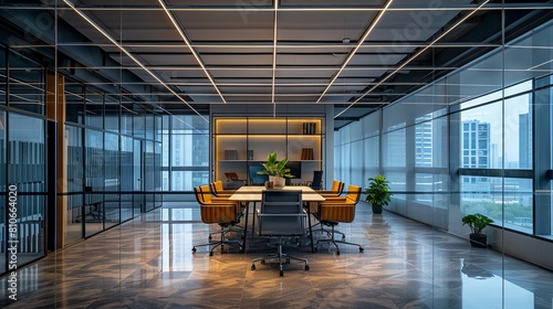 Spacious and stylish modern loft office interior with contemporary furniture and design elements in urban setting © Ameer