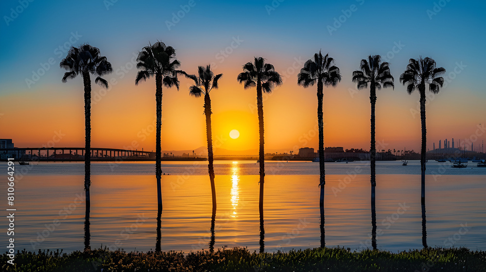 Palm trees sunset .Generative AI