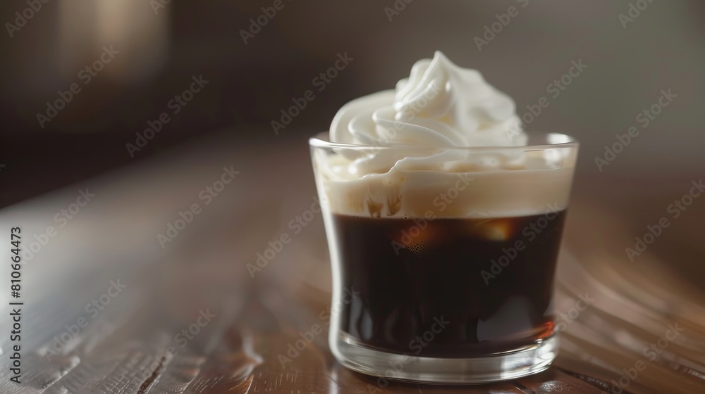 Soft focus on a dollop of whipped cream atop Irish coffee, super realistic Soft focus on a dollop of whipped cream atop Irish coffee, super realistic