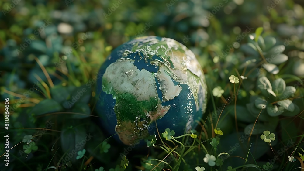 Reduce, Reuse, Recycle: Earth Globe Covered in Weeds as a Symbol of Lessening Environmental Impact. Concept Environmental Awareness, Reduce Waste, Reuse Materials, Recycle Efforts, Earth Conservation Reduce, Reuse, Recycle: Earth Globe Covered in Weeds as a Symbol of Lessening Environmental Impact. Concept Environmental Awareness, Reduce Waste, Reuse Materials, Recycle Efforts, Earth Conservation