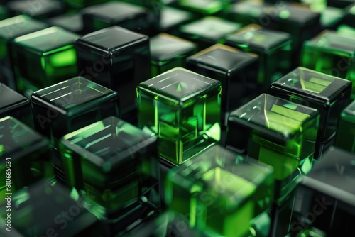 A close up of many green cubes