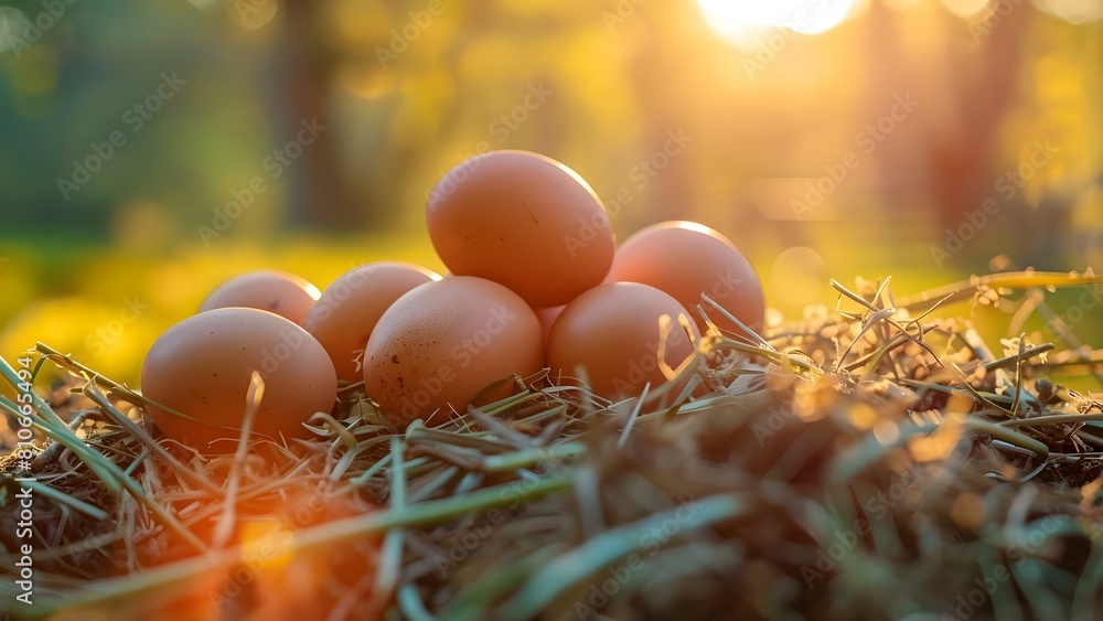 Easter Morning on the Farm: Sunshine and Fresh Chicken Eggs. Concept Farm Life, Easter Morning, Sunshine, Fresh Eggs, Seasonal Celebrations