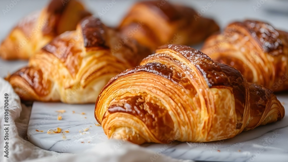 Golden brown croissants with flaky exteriors and buttery layers freshly baked. Concept Baking Tips, Delicious Pastries, Breakfast Ideas, Homemade Treats, French Cuisine Golden brown croissants with flaky exteriors and buttery layers freshly baked. Concept Baking Tips, Delicious Pastries, Breakfast Ideas, Homemade Treats, French Cuisine