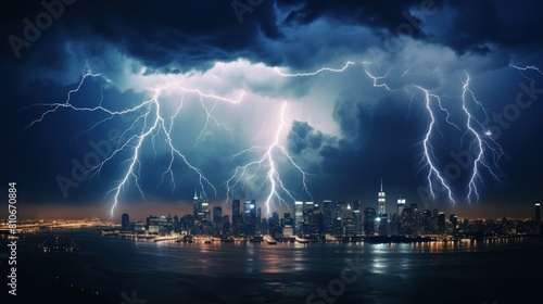 thunderstorm over a city skyline  