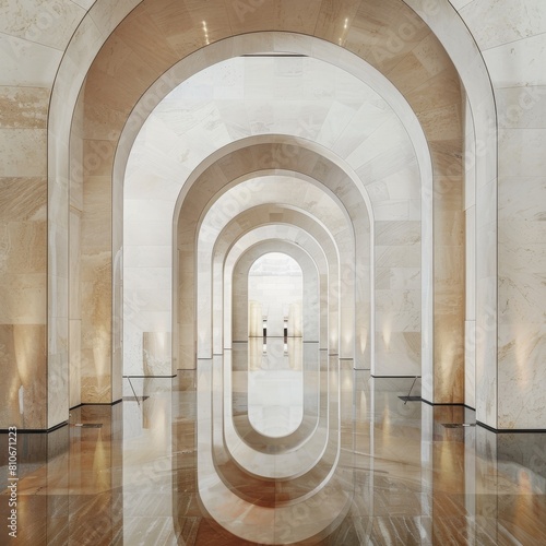 Sanctuary with minimalist marble arches each curve a gateway to peace and reflection