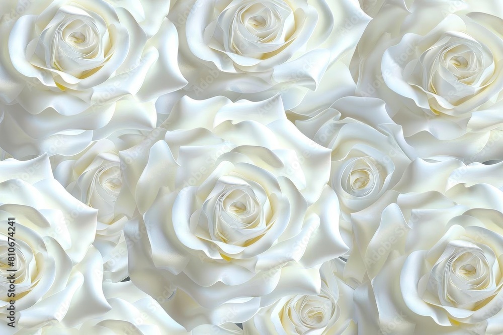 Seamless pattern of 3D white roses with frosted tips for winterthemed decor or holiday wrapping paper Seamless pattern of 3D white roses with frosted tips for winterthemed decor or holiday wrapping paper