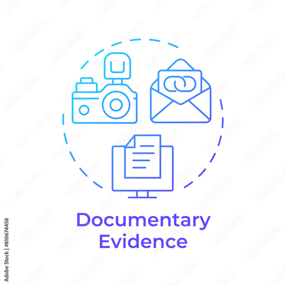 Documentary evidence blue gradient concept icon. Digital forensics, privacy protection. Round shape line illustration. Abstract idea. Graphic design. Easy to use in infographic, presentation Documentary evidence blue gradient concept icon. Digital forensics, privacy protection. Round shape line illustration. Abstract idea. Graphic design. Easy to use in infographic, presentation