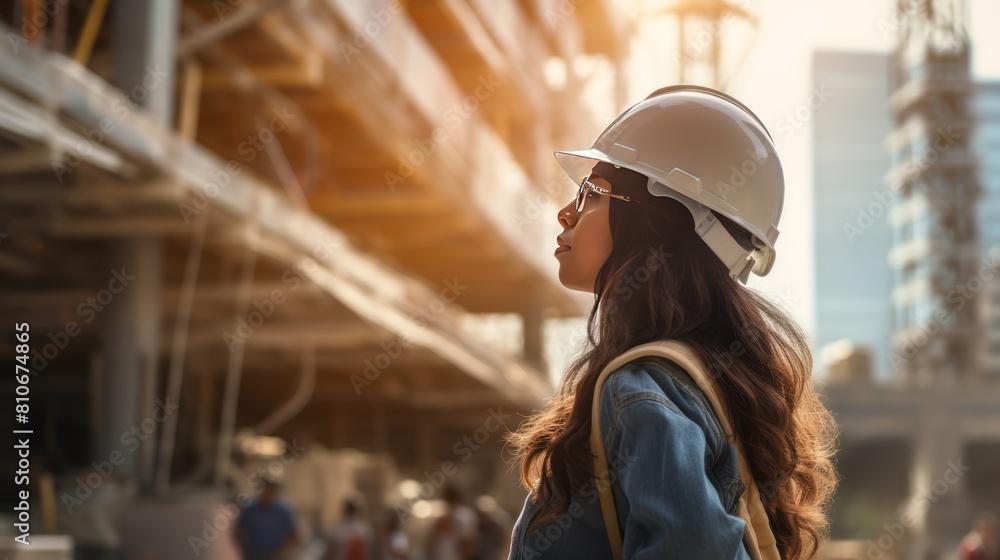 Construction worker wearing a helmet at a building site Construction worker wearing a helmet at a building site
