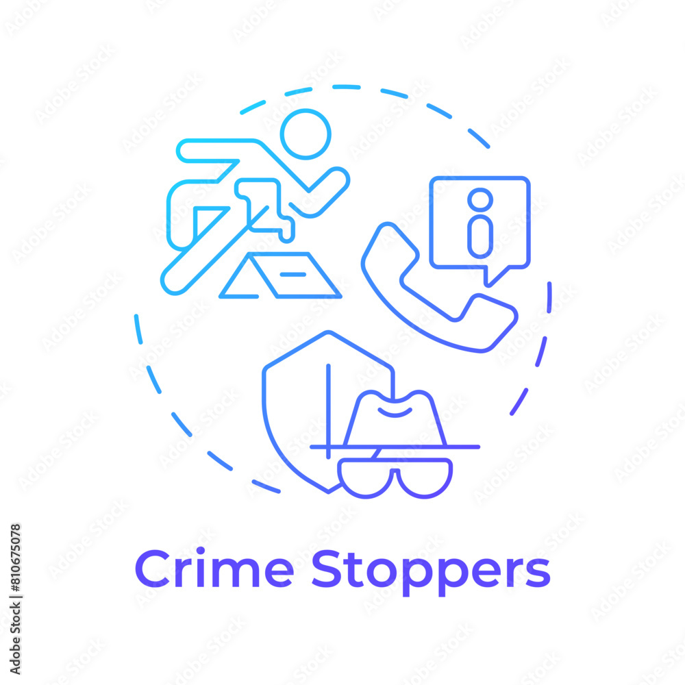 Crime stoppers blue gradient concept icon. Public safety organization. Incident prevention. Round shape line illustration. Abstract idea. Graphic design. Easy to use in infographic, presentation