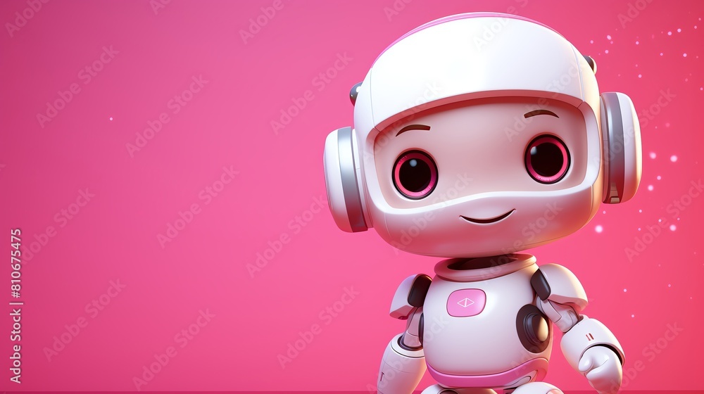 The robot is pink and white The robot is pink and white