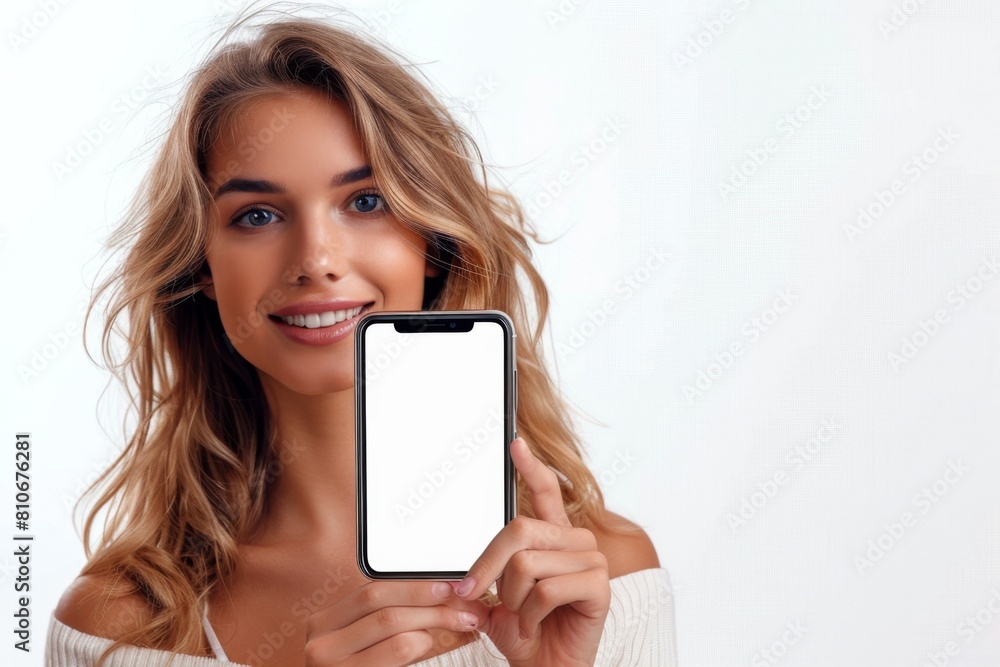 Woman Showcasing Smartphone Mockup created with Generative AI