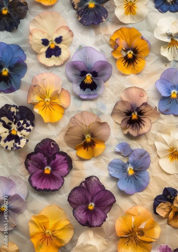 colorful pressed flowers on parchment paper