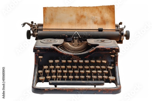 Typewriter with vintage paper photo on white isolated background © Aditya