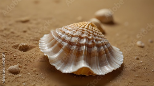 Macro studio shot of beautiful sea shell on a yellow.generative.ai