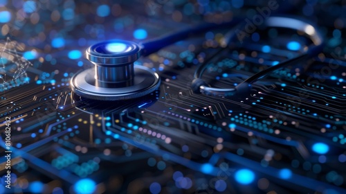 Stethoscope and Advanced AI Technology in Healthcare Innovation: Highlight breakthroughs in healthcare technology, including telemedicine, personalized medicine, and advanced medical diagnostics