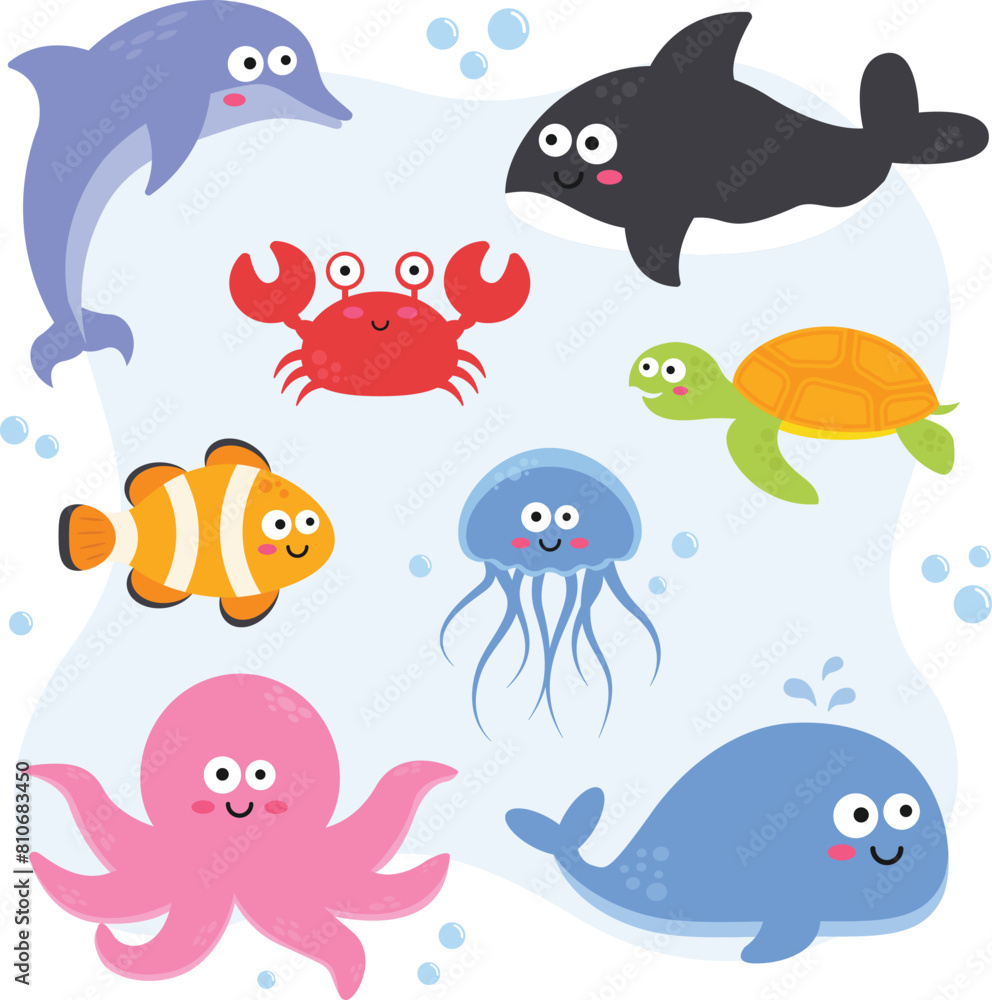 Obraz premium Vector vector of animals including a sea creature cartoon