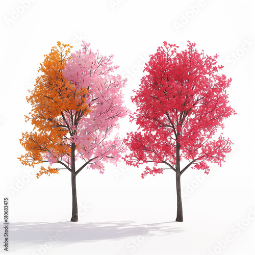 "Tree Cutouts with Seasonal Colors, 3D Render, Transparent Background, Clean White Background." "Vibrant Seasonal Trees with Cutout Backgrounds, 3D Render, Clean White Background."