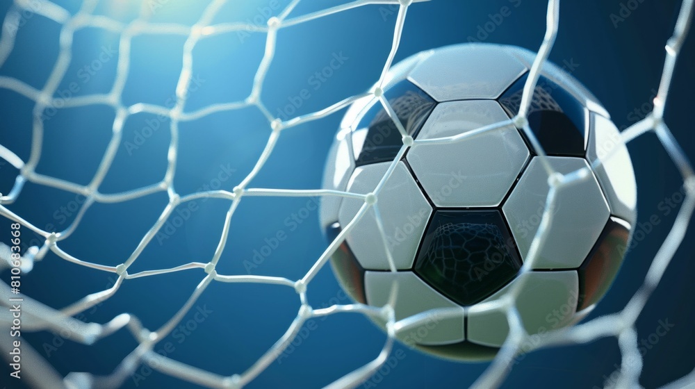 Naklejka premium Soccer Ball Hitting the Back of the Net in a Goal. Generative ai