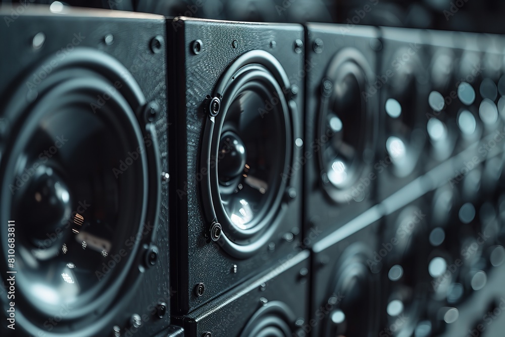 Black loudspeakers in the Audio Sound Speaker System. Generative AI Black loudspeakers in the Audio Sound Speaker System. Generative AI